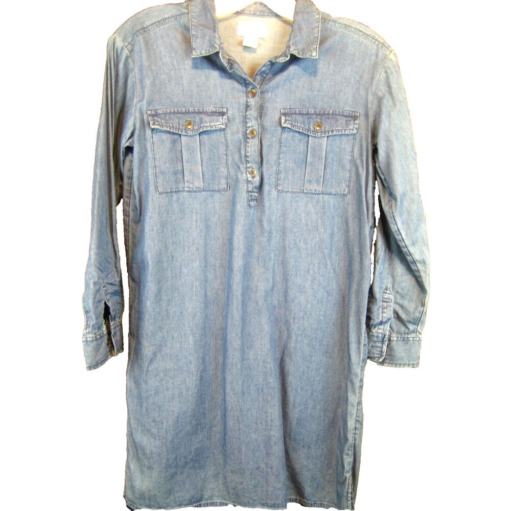 Womens Old Navy LS Cotton Blend Blue Denim Work Shirt sz L